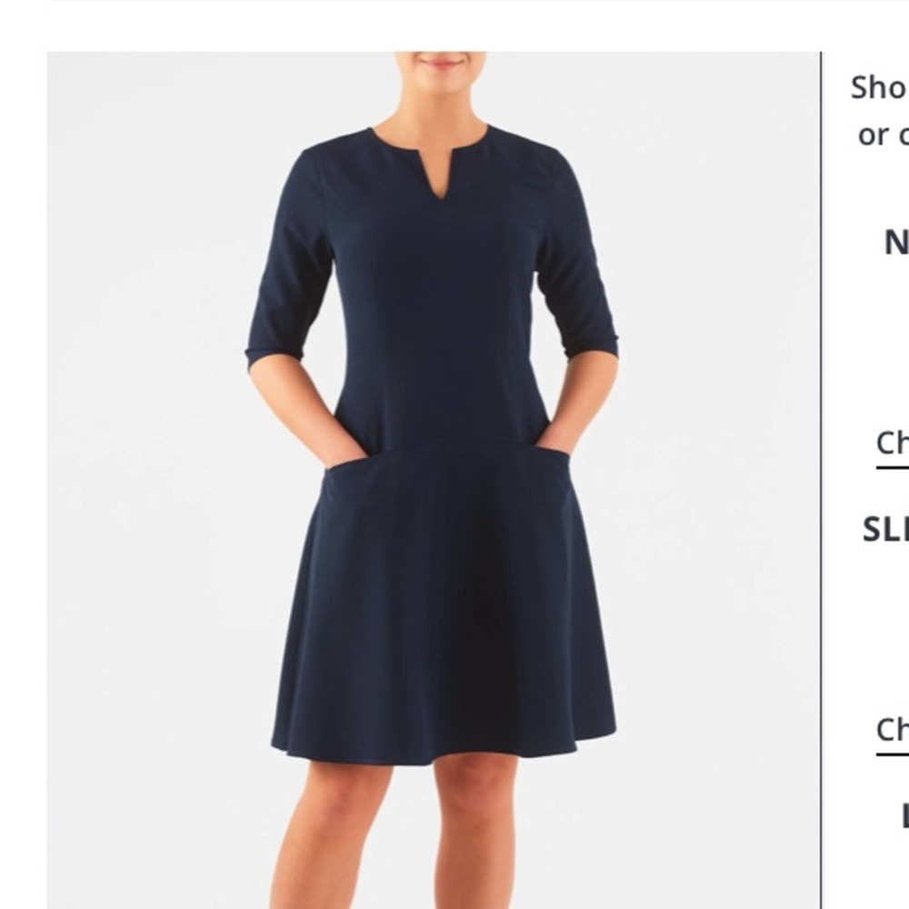 eShakti Drop Waist Crepe Twill Shift Dress